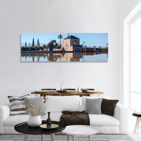 La Menara Reservoir in Marrakech  with Atlas Mountains panoramic canvas wall art