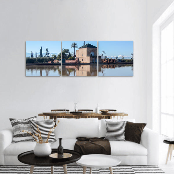 La Menara Reservoir in Marrakech  with Atlas Mountains panoramic canvas wall art