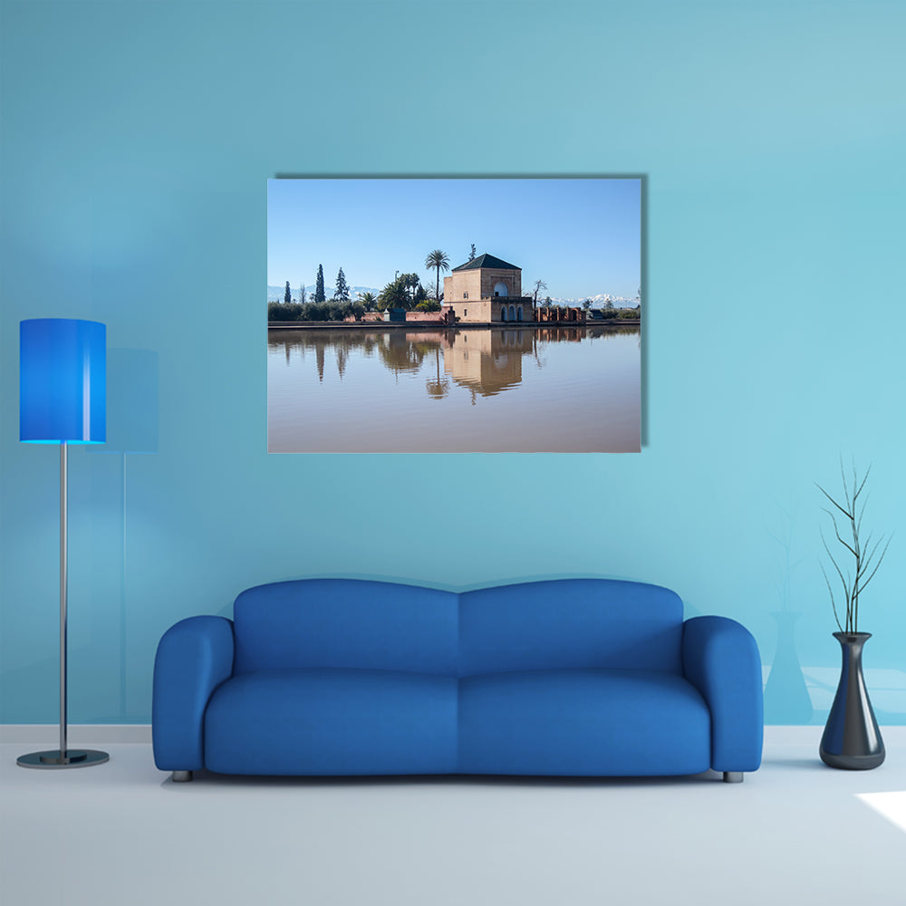 La Menara Reservoir in Marrakech in Morocco with the Atlas Mountains multi panel canvas wall art
