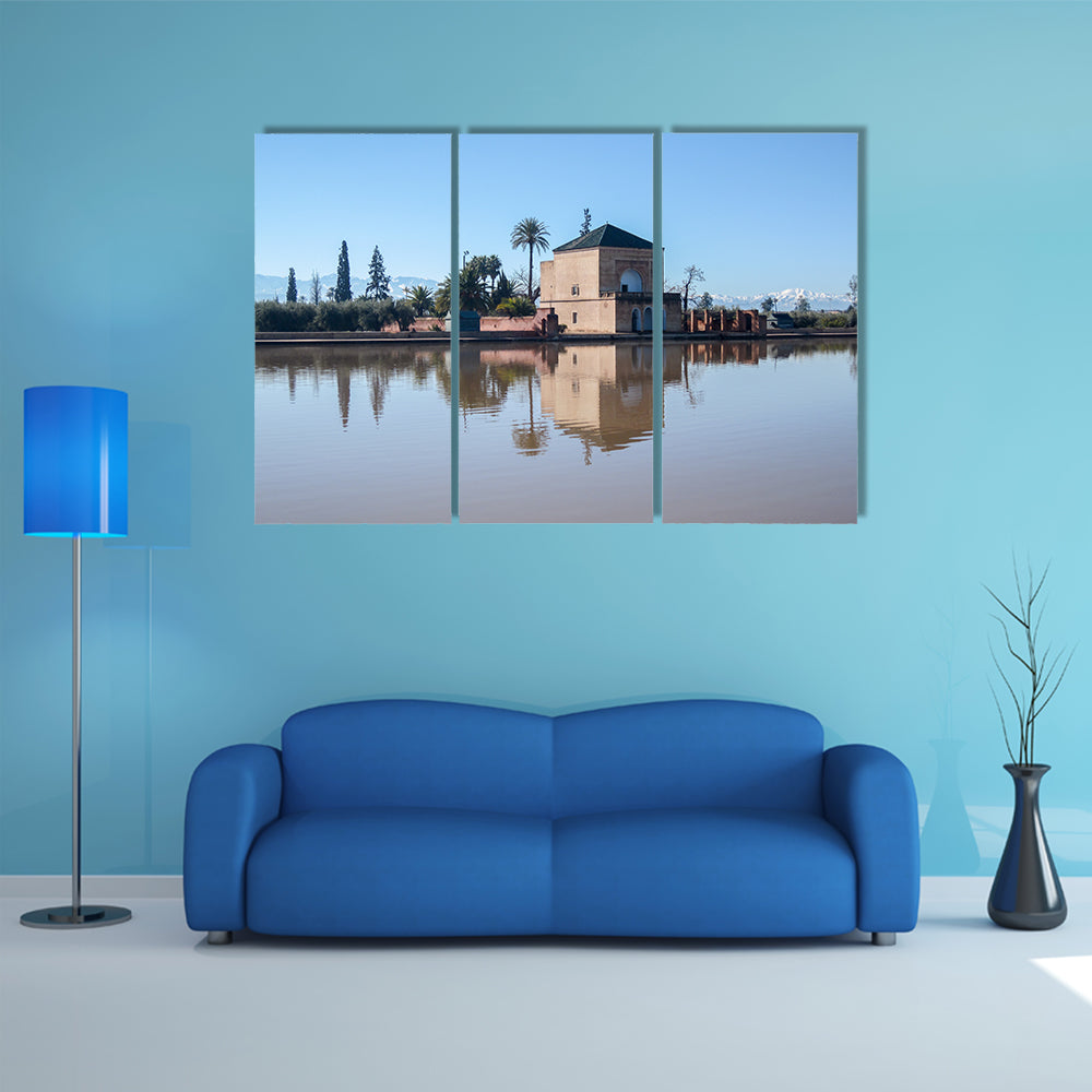 La Menara Reservoir in Marrakech in Morocco with the Atlas Mountains multi panel canvas wall art
