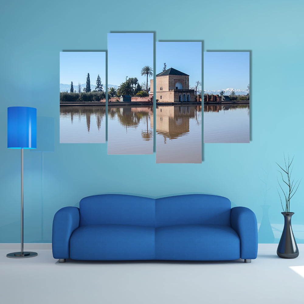 La Menara Reservoir in Marrakech in Morocco with the Atlas Mountains multi panel canvas wall art