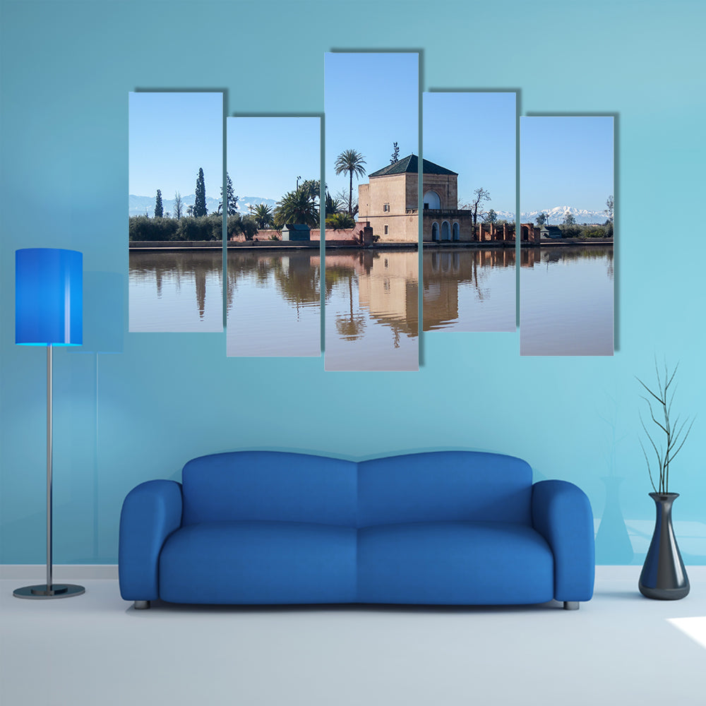 La Menara Reservoir in Marrakech in Morocco with the Atlas Mountains multi panel canvas wall art