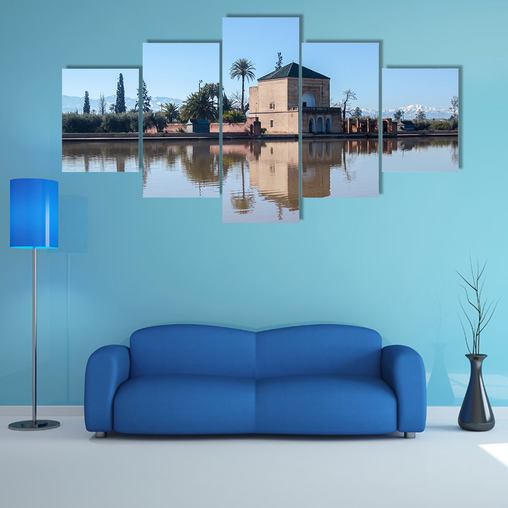La Menara Reservoir in Marrakech in Morocco with the Atlas Mountains multi panel canvas wall art