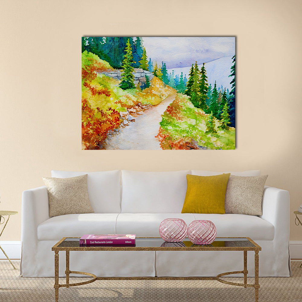 An original watercolor painting inspired by the beautiful mountain trails Multi Panel Canvas Wall Art