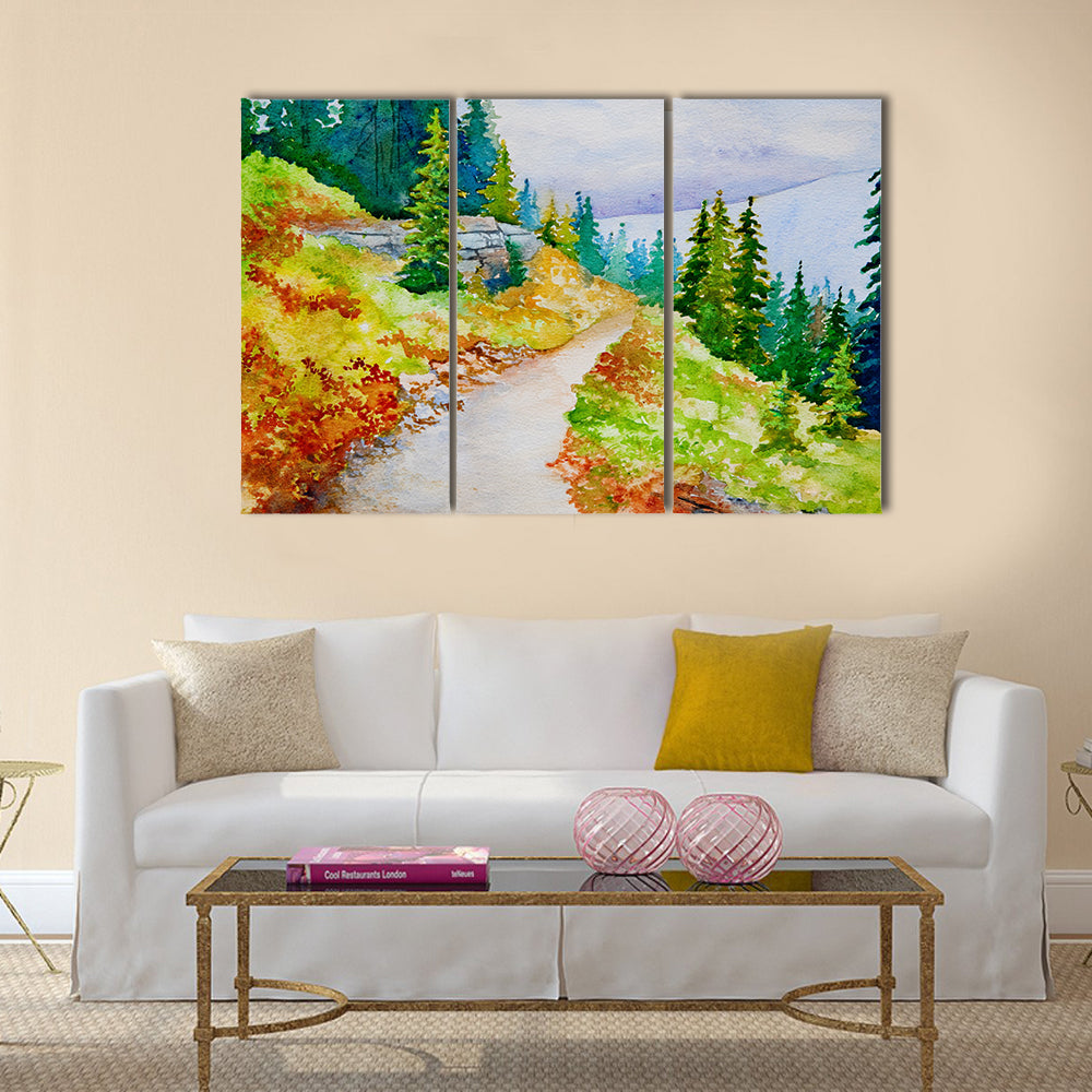 An original watercolor painting inspired by the beautiful mountain trails Multi Panel Canvas Wall Art