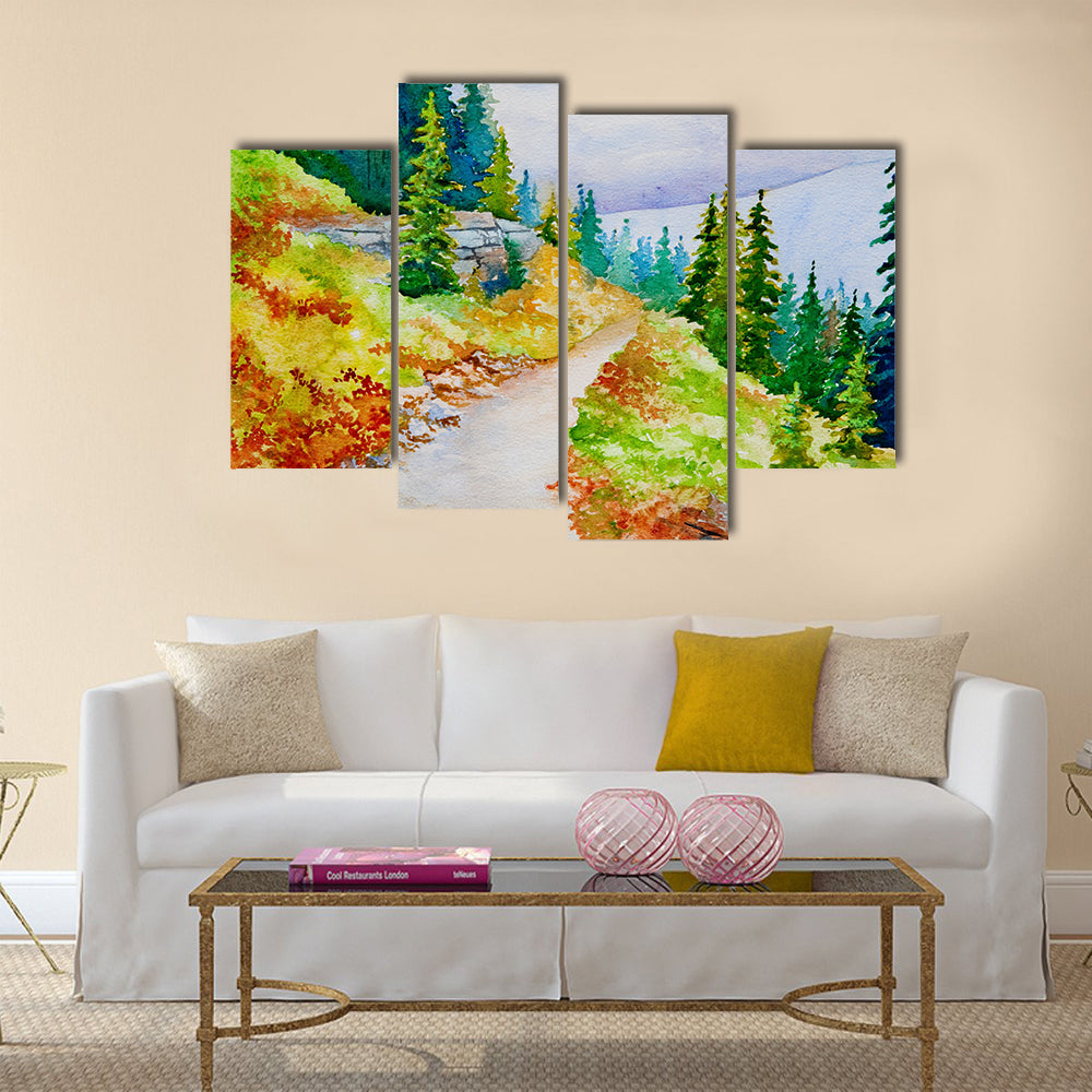 An original watercolor painting inspired by the beautiful mountain trails Multi Panel Canvas Wall Art