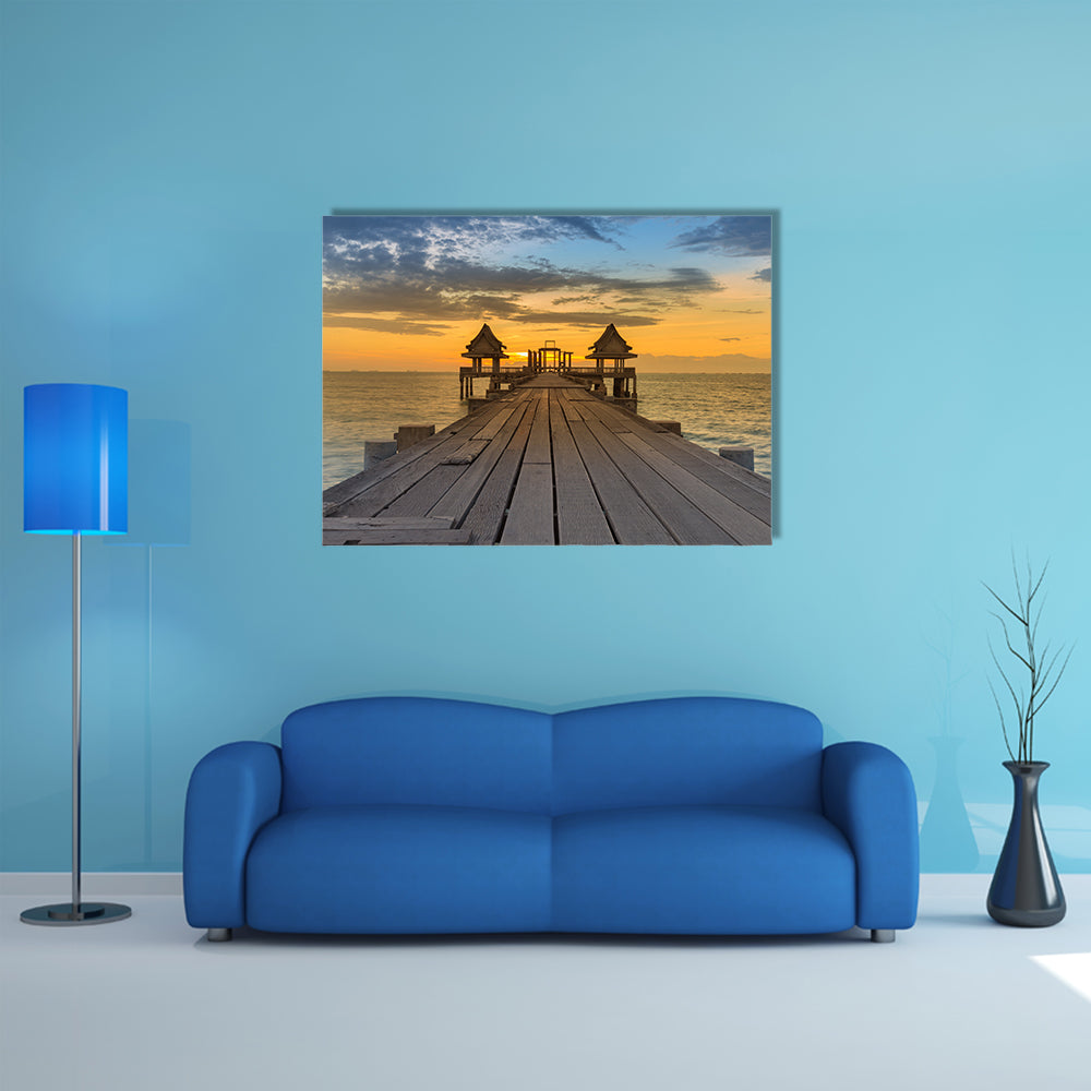 A Beautiful Sunset Sky With a Background Of Wood And A Pathway Multi Panel Canvas Wall Art