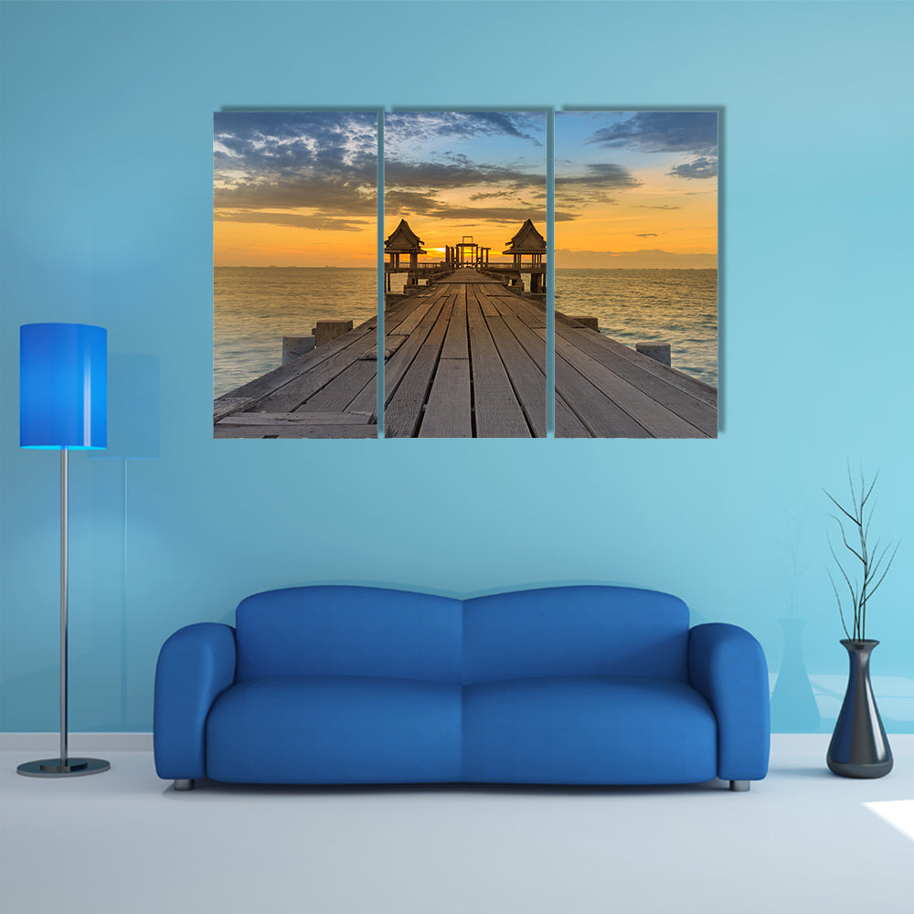 A Beautiful Sunset Sky With a Background Of Wood And A Pathway Multi Panel Canvas Wall Art