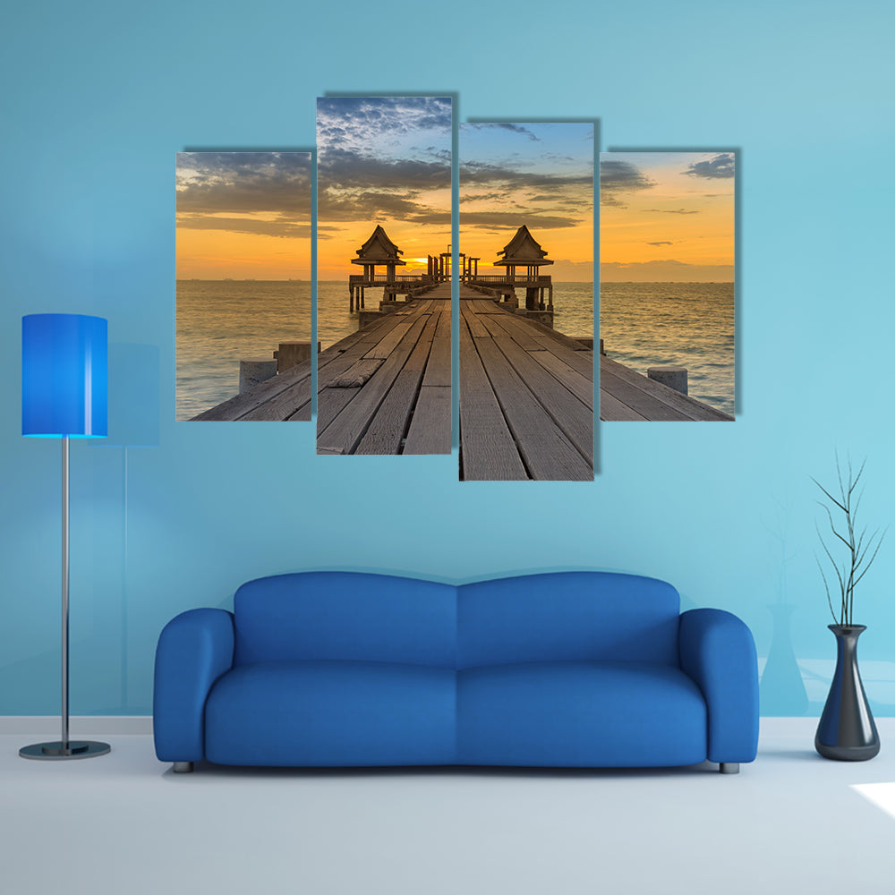 A Beautiful Sunset Sky With a Background Of Wood And A Pathway Multi Panel Canvas Wall Art