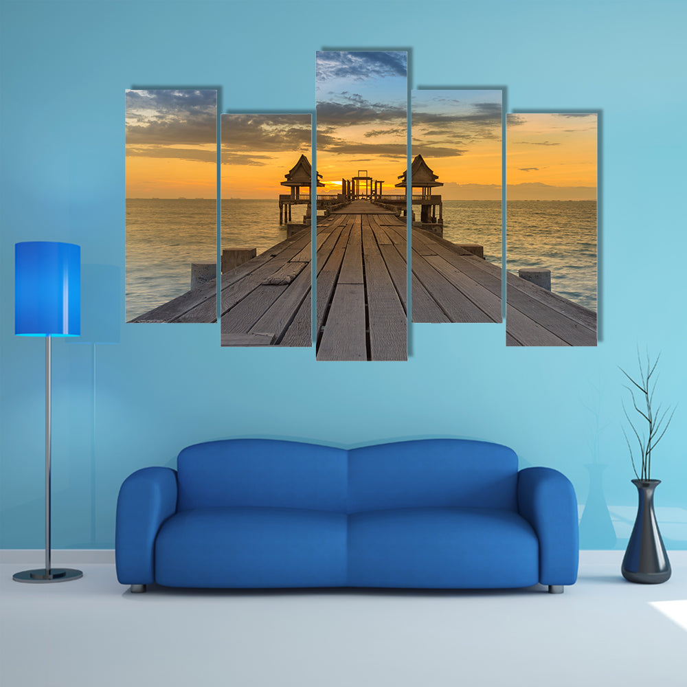 A Beautiful Sunset Sky With a Background Of Wood And A Pathway Multi Panel Canvas Wall Art