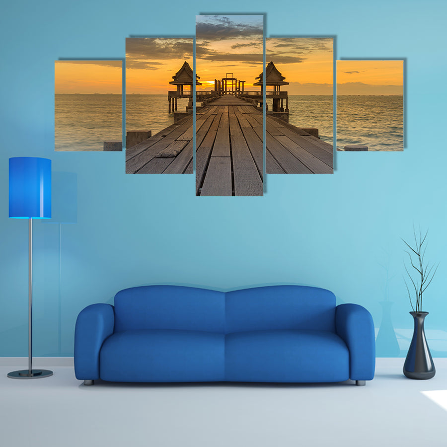 A Beautiful Sunset Sky With a Background Of Wood And A Pathway Multi Panel Canvas Wall Art