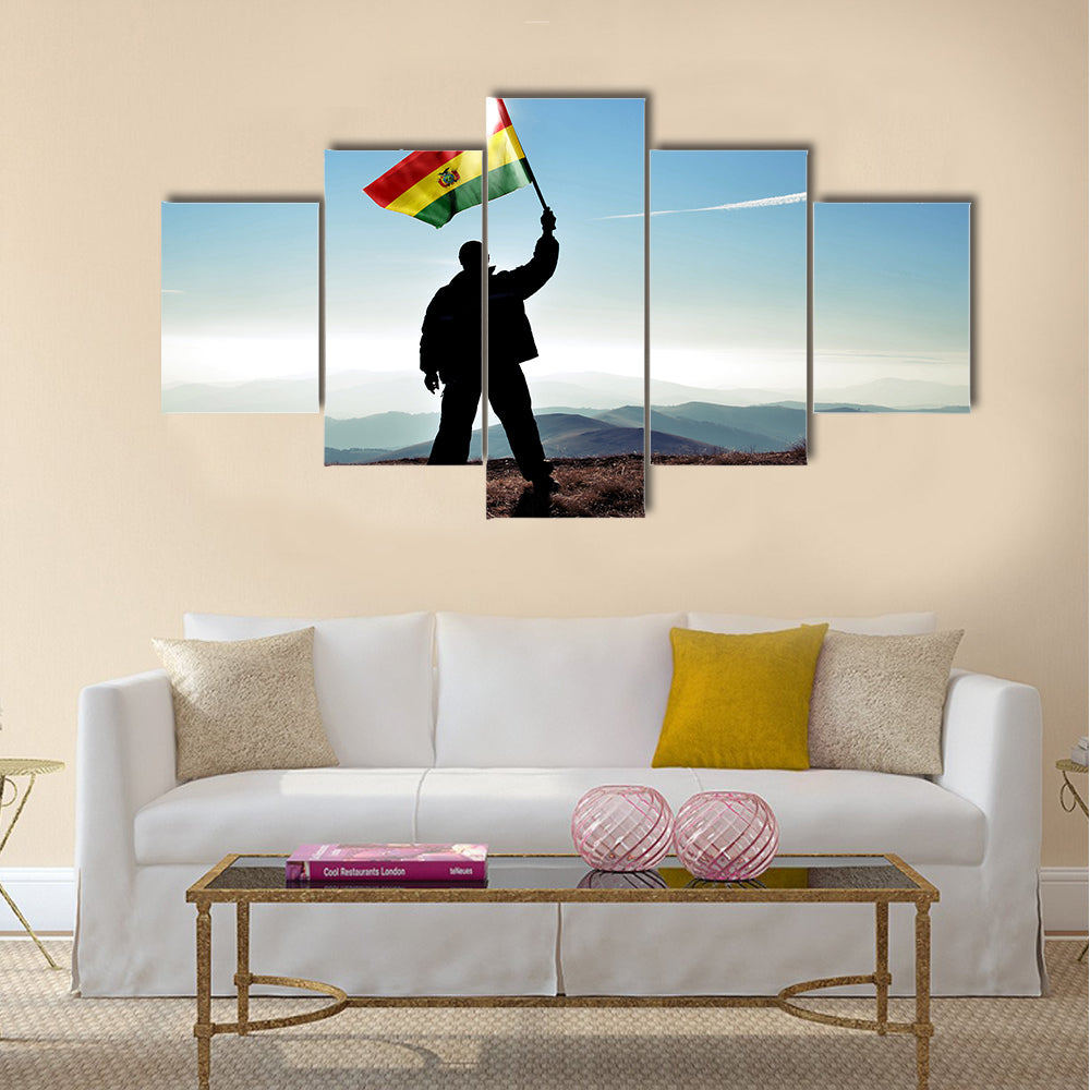 Bolivia flag on top of the mountain peak Multi panel canvas wall art