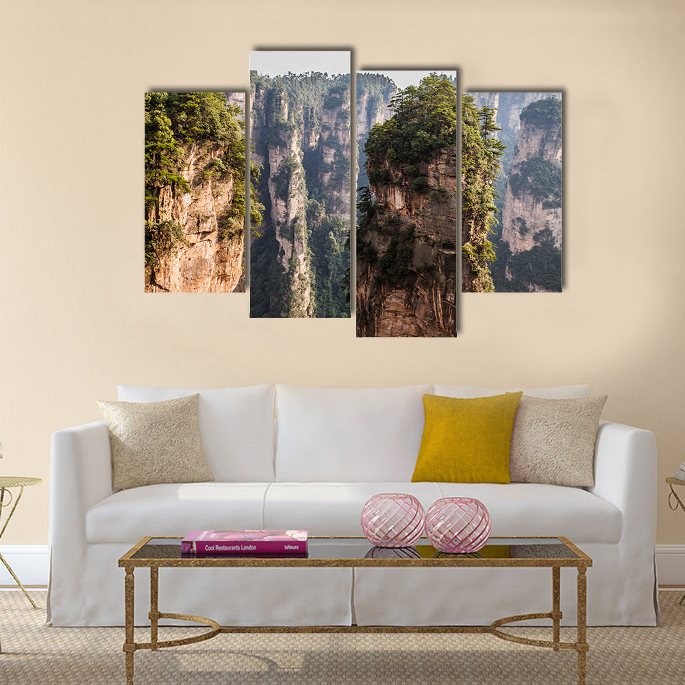 karst pillars at wulingyuan national park, zhangjiajie, hunan province, china  multi panel canvas wall art