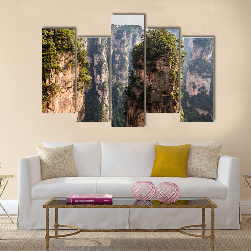 karst pillars at wulingyuan national park, zhangjiajie, hunan province, china  multi panel canvas wall art