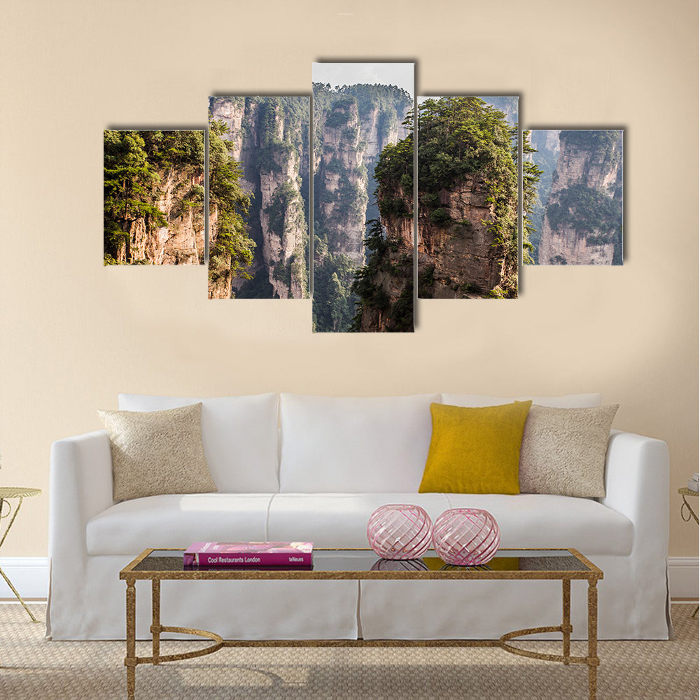 karst pillars at wulingyuan national park, zhangjiajie, hunan province, china  multi panel canvas wall art