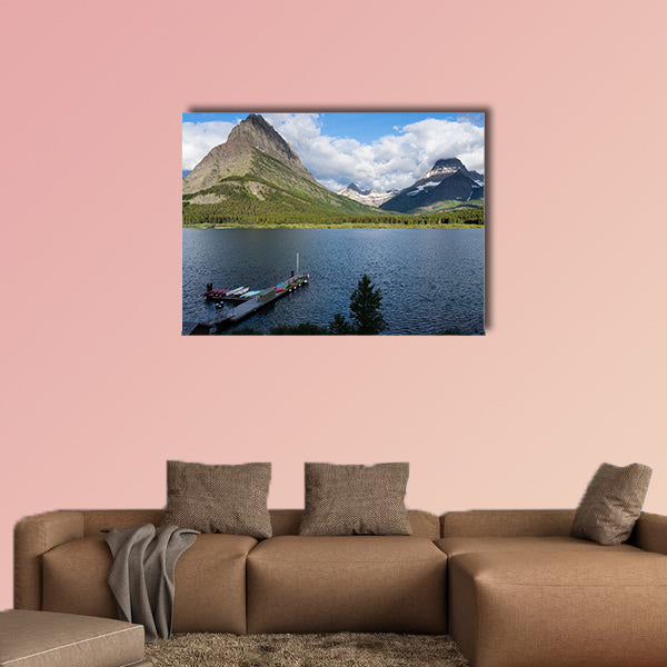 Sunrise over Lake Swift current in Many Glacier multi panel canvas wall art