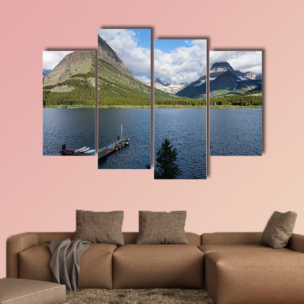 Sunrise over Lake Swift current in Many Glacier multi panel canvas wall art