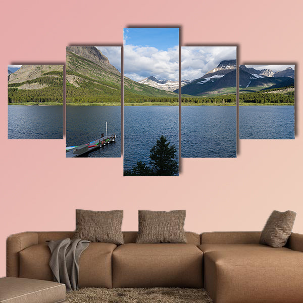 Sunrise over Lake Swift current in Many Glacier multi panel canvas wall art