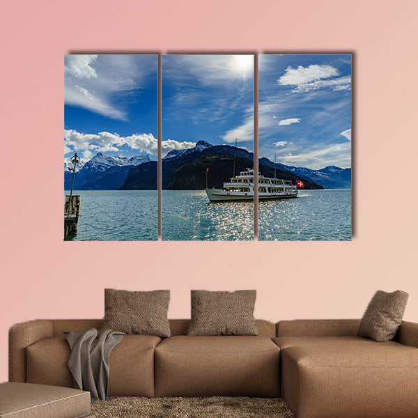 Cruise ship on Lake Lucerne, Switzerland multi panel canvas wall art