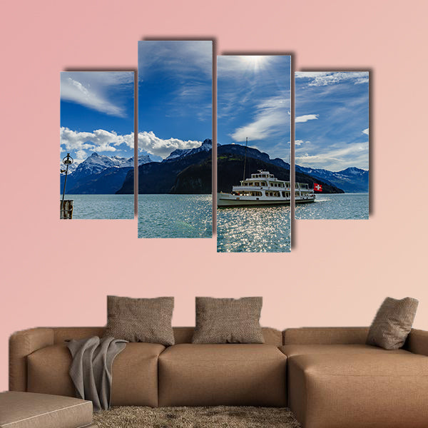 Cruise ship on Lake Lucerne, Switzerland Multi panel canvas wall art