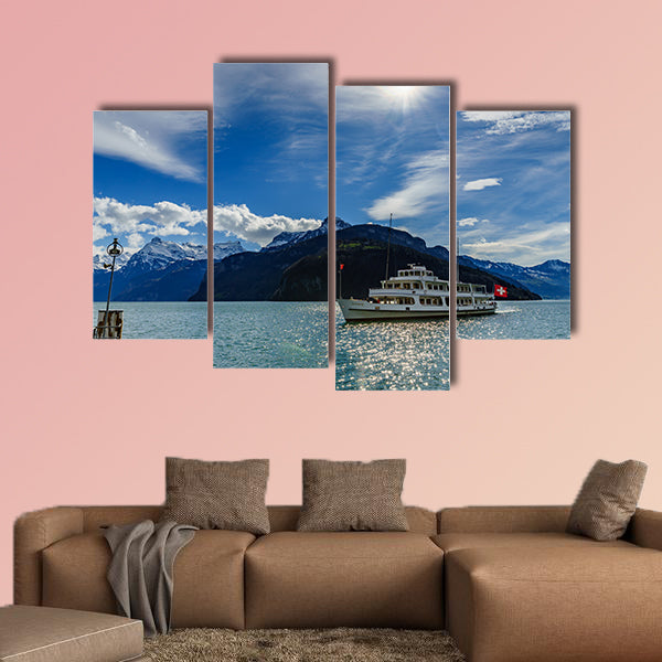 Cruise ship on Lake Lucerne, Switzerland multi panel canvas wall art