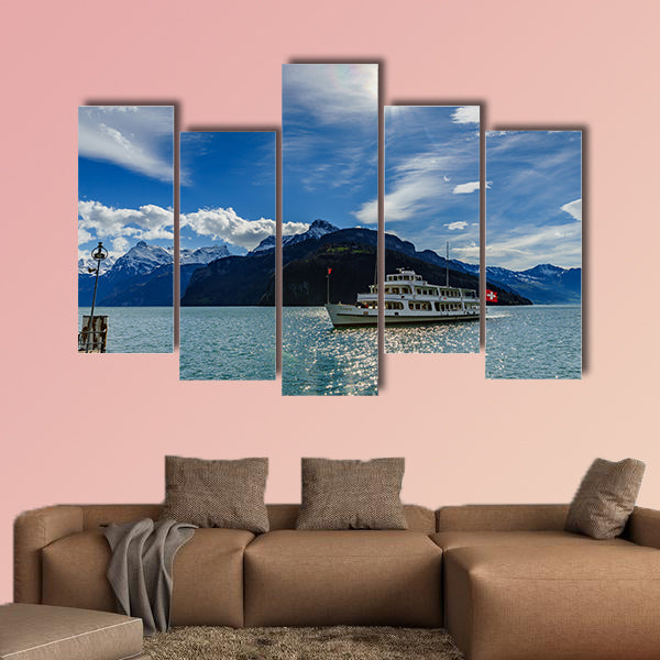 Cruise ship on Lake Lucerne, Switzerland multi panel canvas wall art