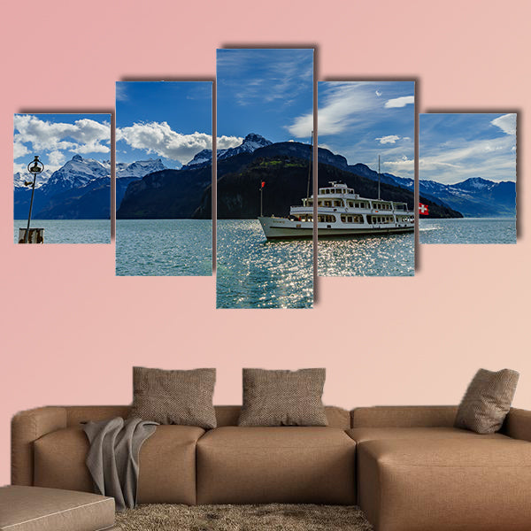 Cruise ship on Lake Lucerne, Switzerland multi panel canvas wall art