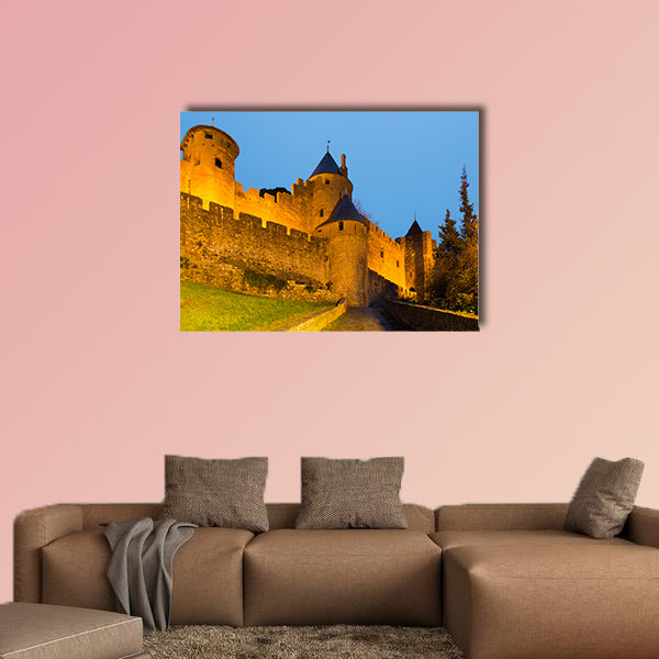 Medieval Castle at Carcassonne in twilight time, multi panel canvas wall art