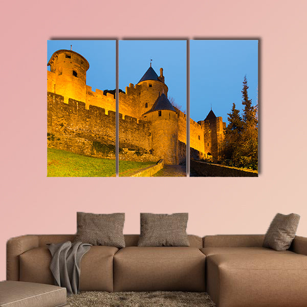 Medieval Castle at Carcassonne in twilight time, multi panel canvas wall art