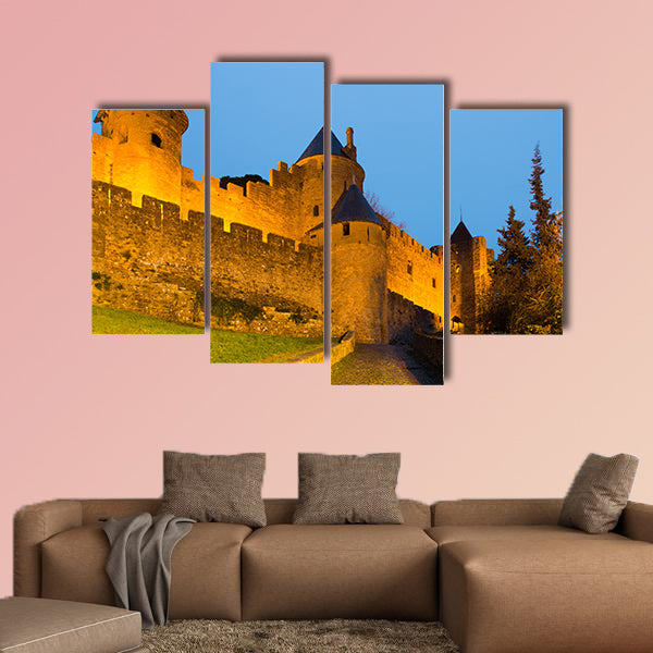Medieval Castle at Carcassonne in twilight time, multi panel canvas wall art