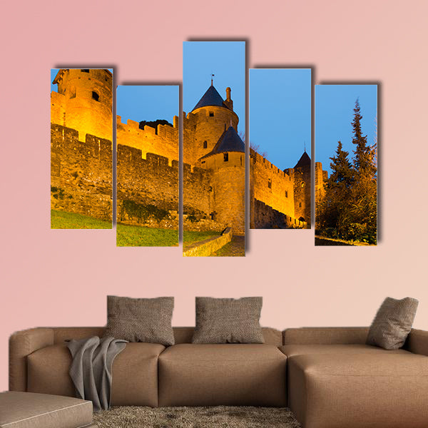 Medieval Castle at Carcassonne in twilight time, multi panel canvas wall art