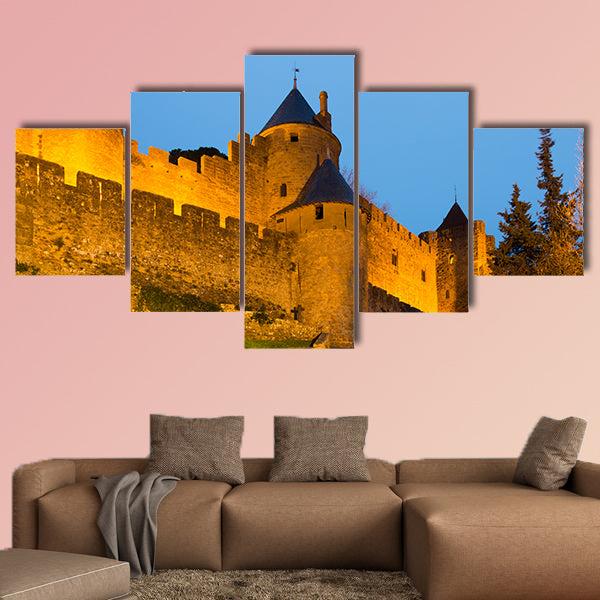 Medieval Castle at Carcassonne in twilight time, multi panel canvas wall art