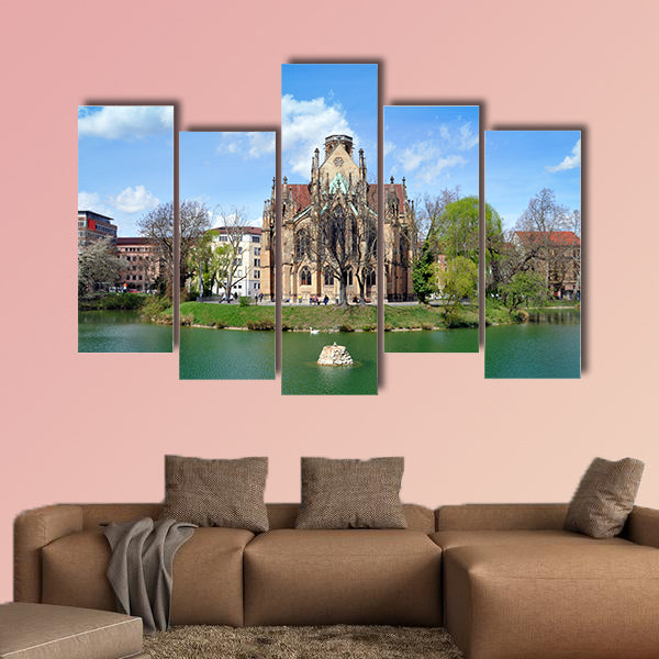 Gothic Johannes church in Stuttgart, Germany multi panel canvas wall art