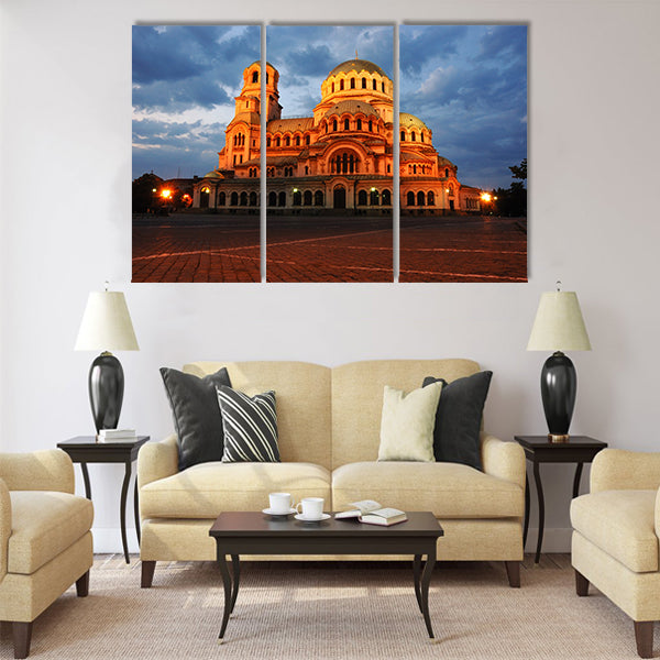Night view of Alexandr Nevski Cathedral in Sofia Multi panel canvas wall art