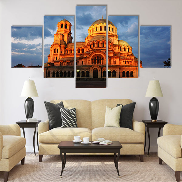 Night view of Alexandr Nevski Cathedral in Sofia Multi panel canvas wall art
