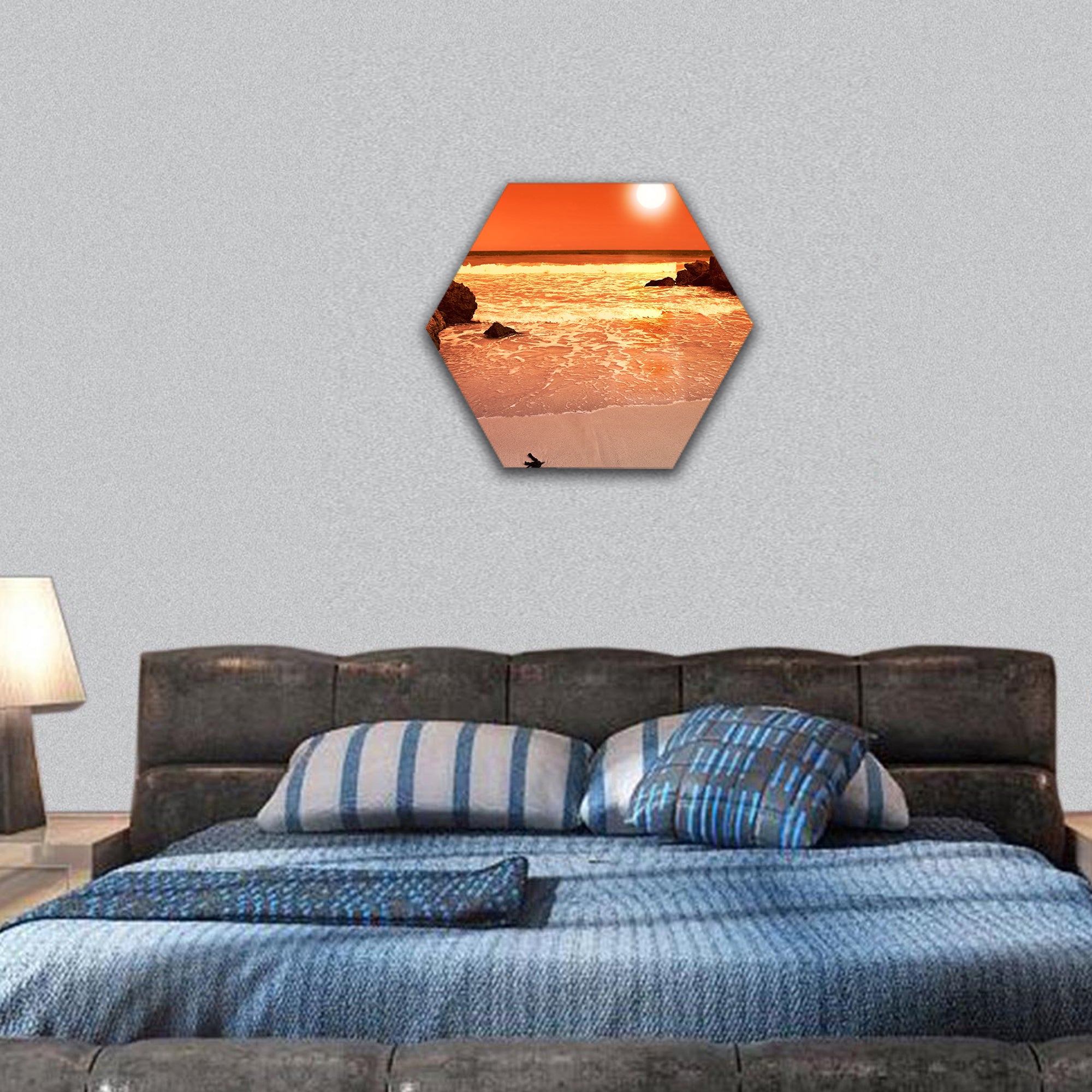 Sunset beach hexagonal canvas wall art
