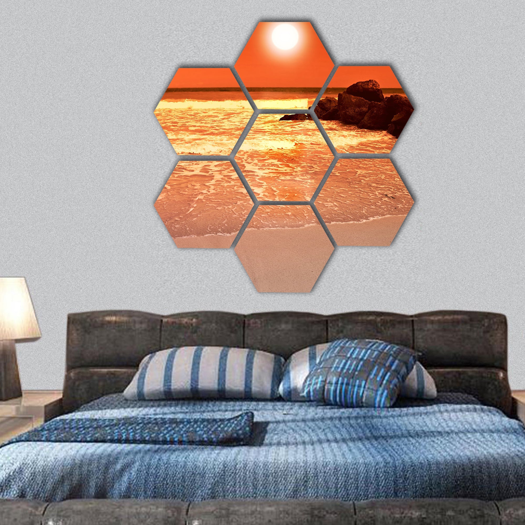Sunset beach hexagonal canvas wall art