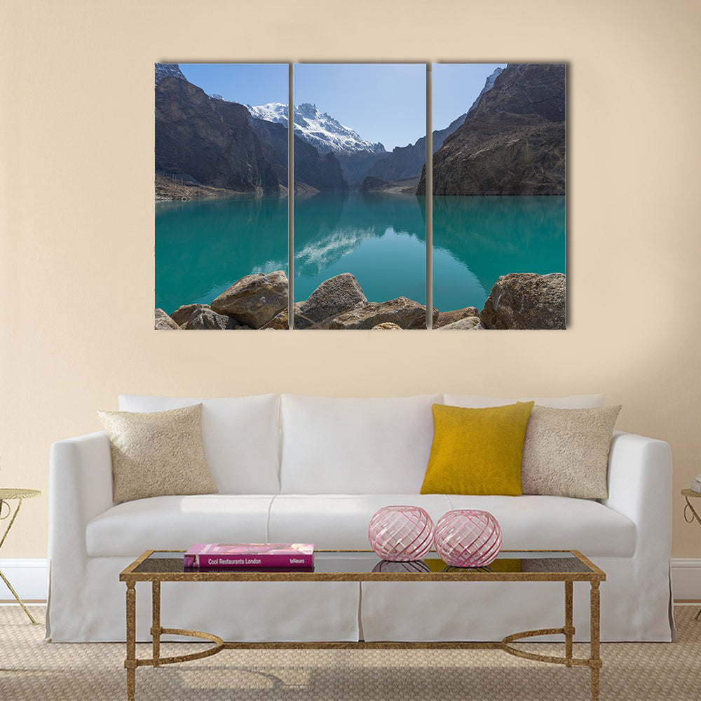 Beautiful Attabad lake with mountain reflection, multi panel canvas wall art