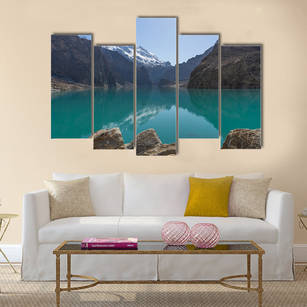 Beautiful Attabad lake with mountain reflection, multi panel canvas wall art