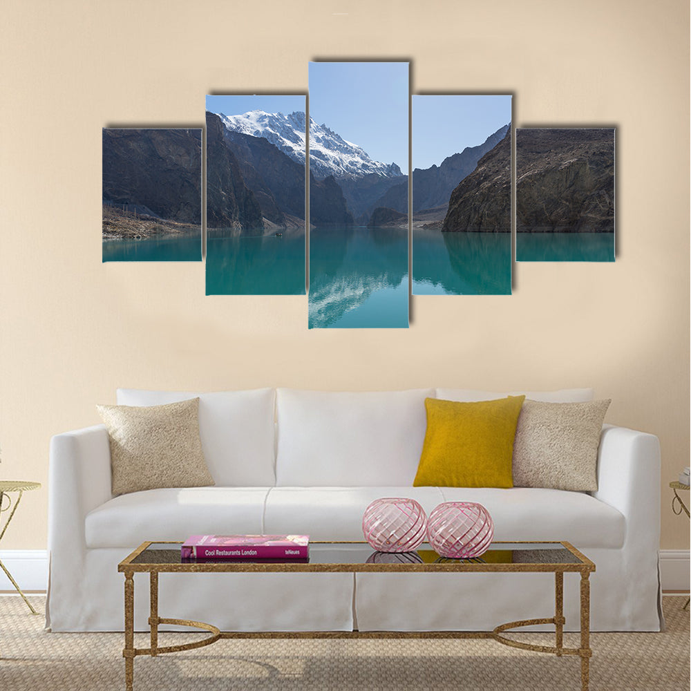 Beautiful Attabad lake with mountain reflection, multi panel canvas wall art