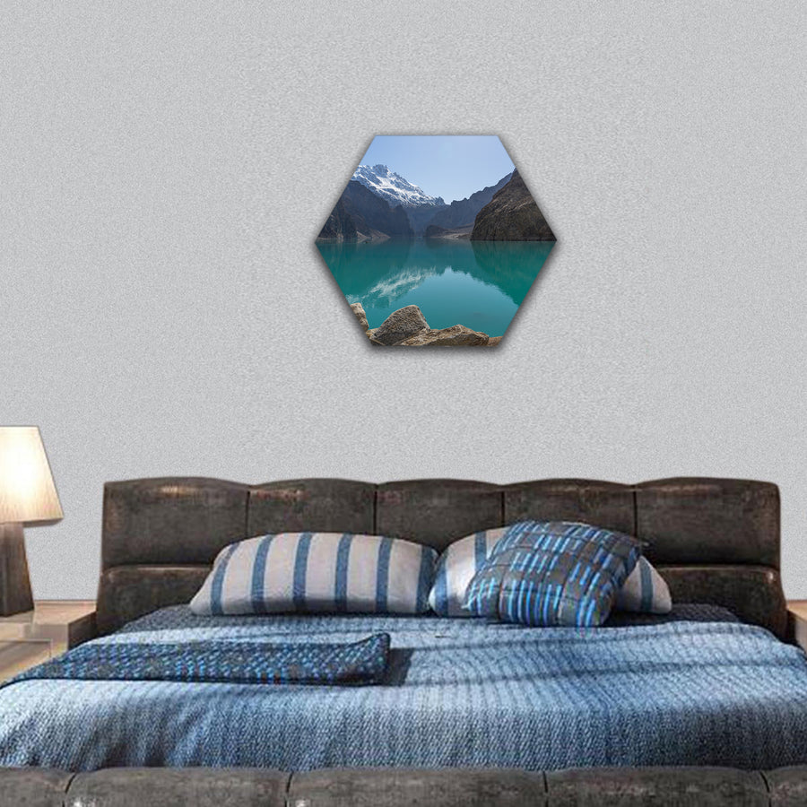 Attabad lake with mountain reflection, Karimabad hexagonal canvas wall art