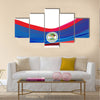 Flag of Belize, blue with red stripes and emblem Multi panel canvas wall art