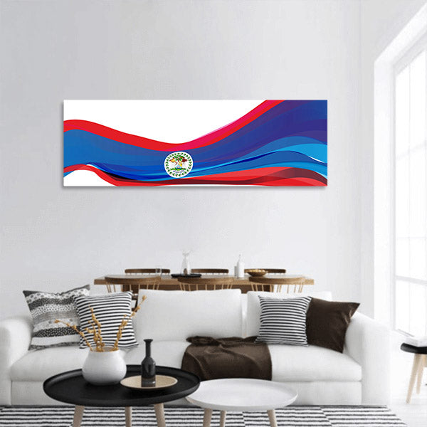 Flag of Belize, blue with red stripes panoramic canvas wall art