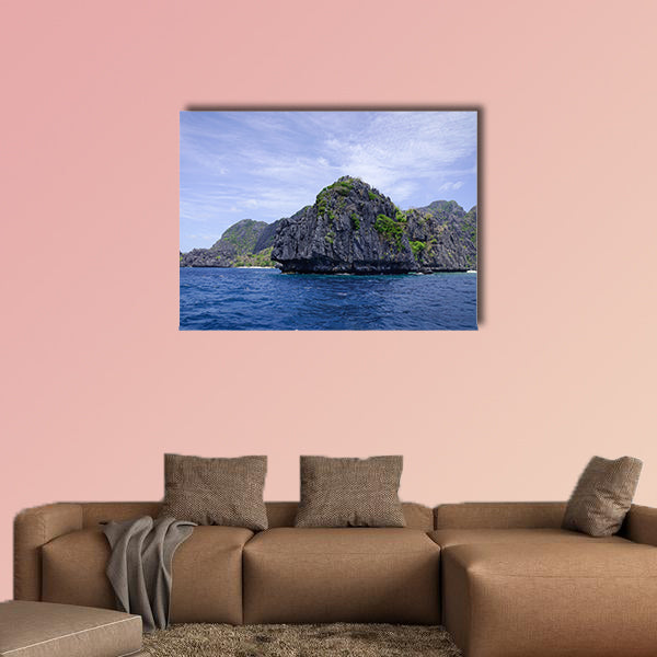 Rock islands in the sea at sunny day in Palawan, Philippines multi panel canvas wall art