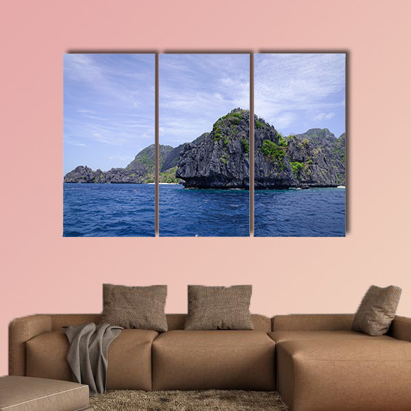 Rock islands in the sea at sunny day in Palawan, Philippines multi panel canvas wall art
