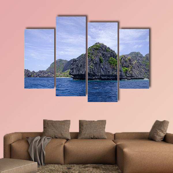 Rock islands in the sea at sunny day in Palawan, Philippines multi panel canvas wall art