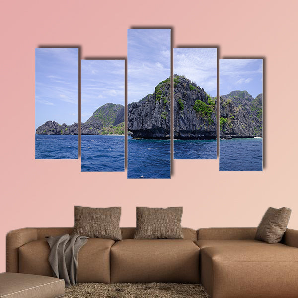 Rock islands in the sea at sunny day in Palawan, Philippines multi panel canvas wall art