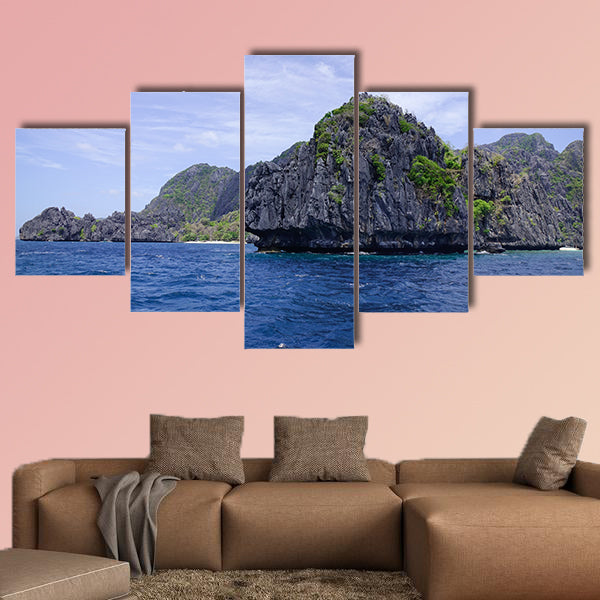 Rock islands in the sea at sunny day in Palawan, Philippines multi panel canvas wall art