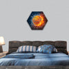 Basketball Ball on Fire and Water hexagonal canvas wall art