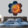 Basketball Ball on Fire and Water hexagonal canvas wall art